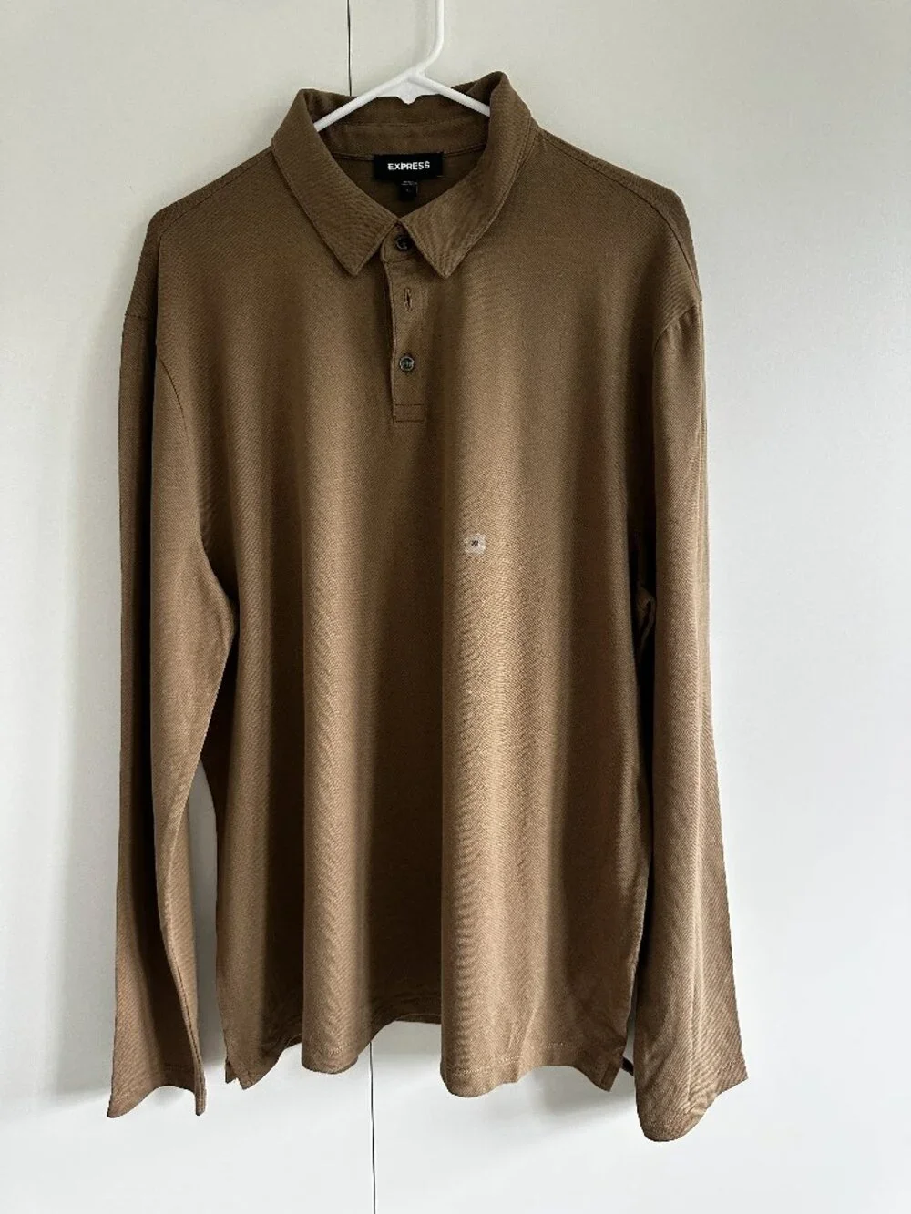 NWT Express Men's Luxe Pique Long Sleeve Three Button Polo Brown Size XL